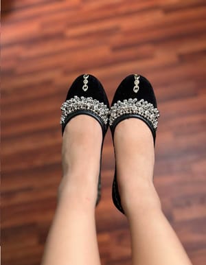 Black Velvet Beaded Khussa Sandal – Kids’ Traditional Pakistani Indian Mojari Jutti