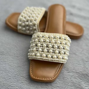 Premium Women Embellished Fabric Open Toe Flats